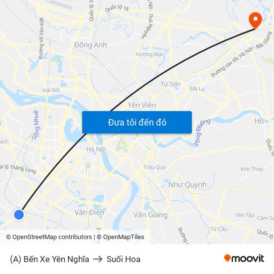 (A) Bến Xe Yên Nghĩa to Suối Hoa map