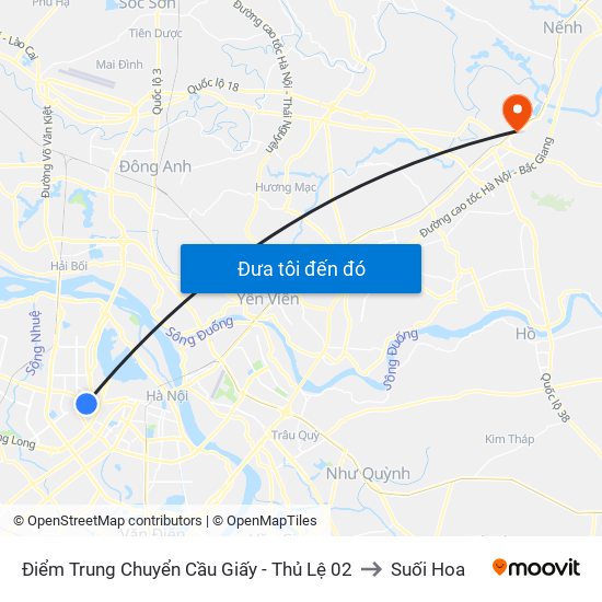 Điểm Trung Chuyển Cầu Giấy - Thủ Lệ 02 to Suối Hoa map