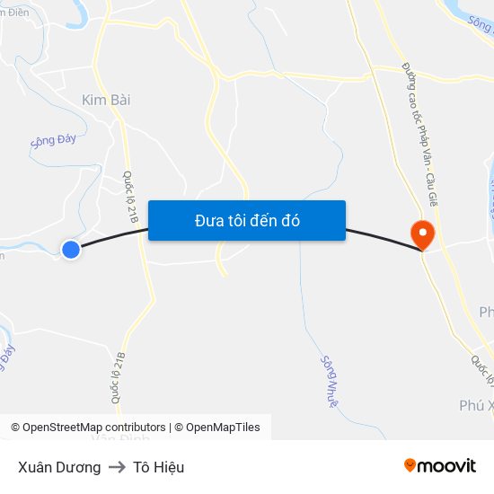 Xuân Dương to Tô Hiệu map