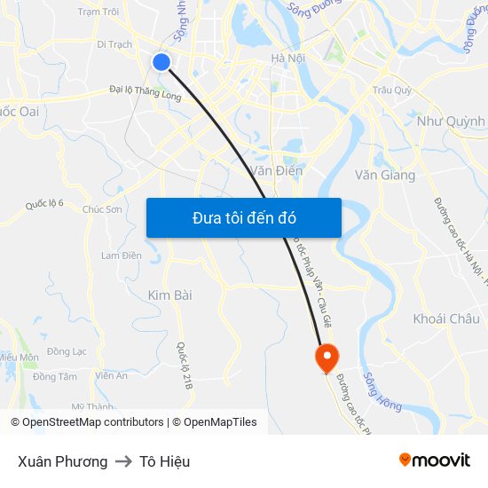 Xuân Phương to Tô Hiệu map