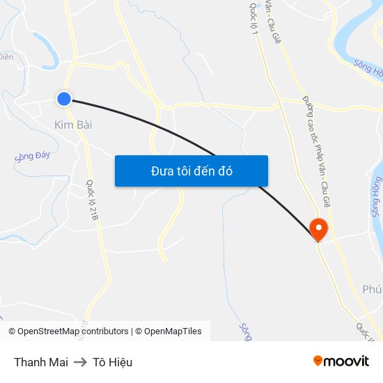 Thanh Mai to Tô Hiệu map