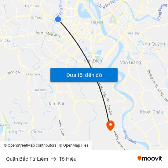 Quận Bắc Từ Liêm to Tô Hiệu map