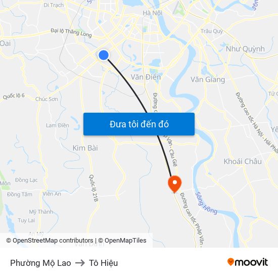 Phường Mộ Lao to Tô Hiệu map