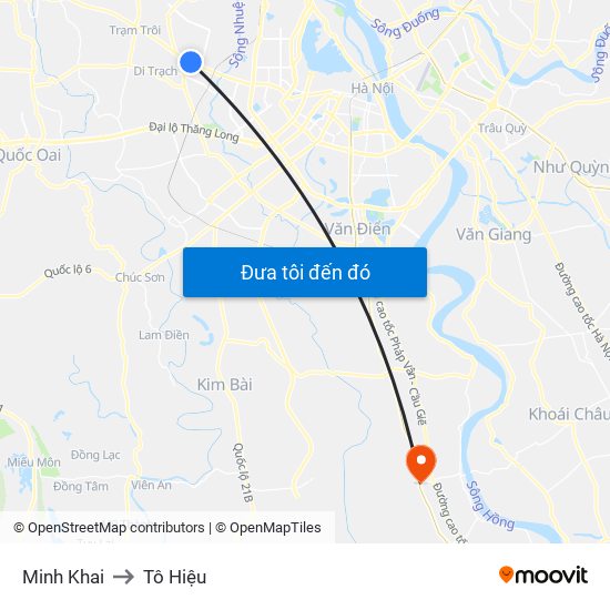 Minh Khai to Tô Hiệu map