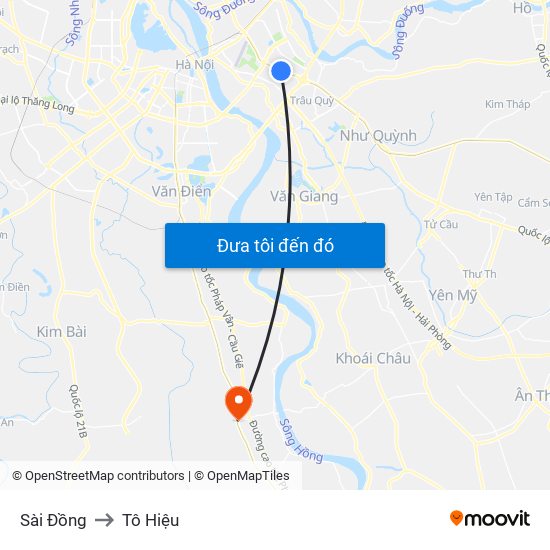 Sài Đồng to Tô Hiệu map
