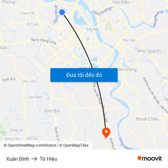 Xuân Đỉnh to Tô Hiệu map