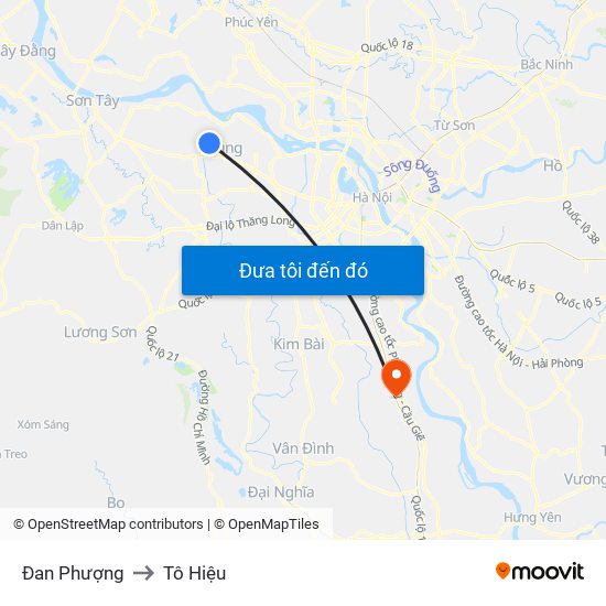 Đan Phượng to Tô Hiệu map