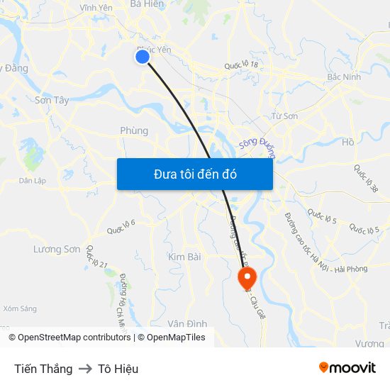 Tiến Thắng to Tô Hiệu map