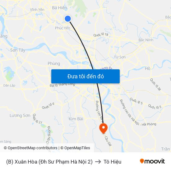 (B) Xuân Hòa (Đh Sư Phạm Hà Nội 2) to Tô Hiệu map
