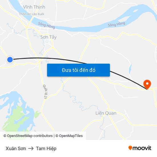 Xuân Sơn to Tam Hiệp map