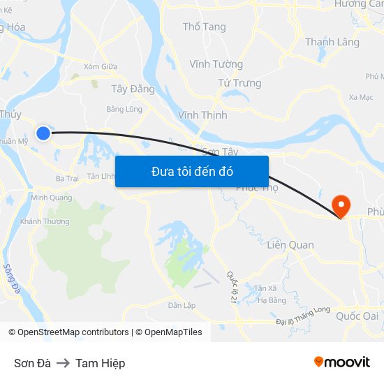 Sơn Đà to Tam Hiệp map