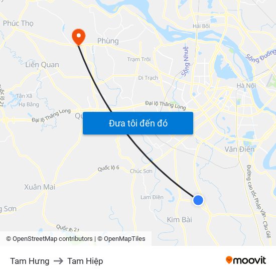 Tam Hưng to Tam Hiệp map