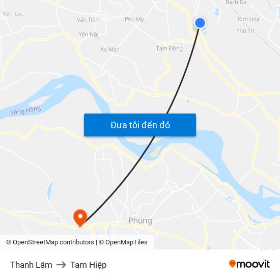 Thanh Lâm to Tam Hiệp map