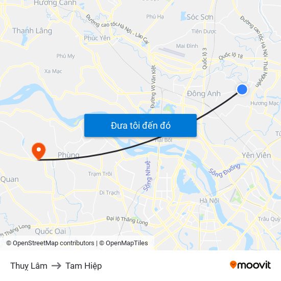 Thuỵ Lâm to Tam Hiệp map