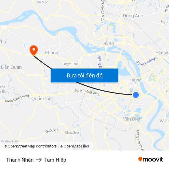 Thanh Nhàn to Tam Hiệp map