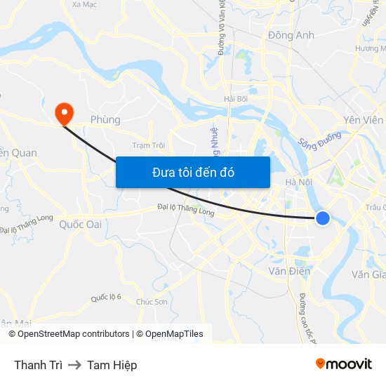 Thanh Trì to Tam Hiệp map