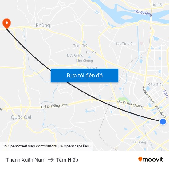 Thanh Xuân Nam to Tam Hiệp map