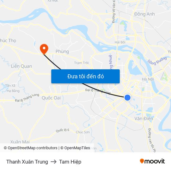 Thanh Xuân Trung to Tam Hiệp map