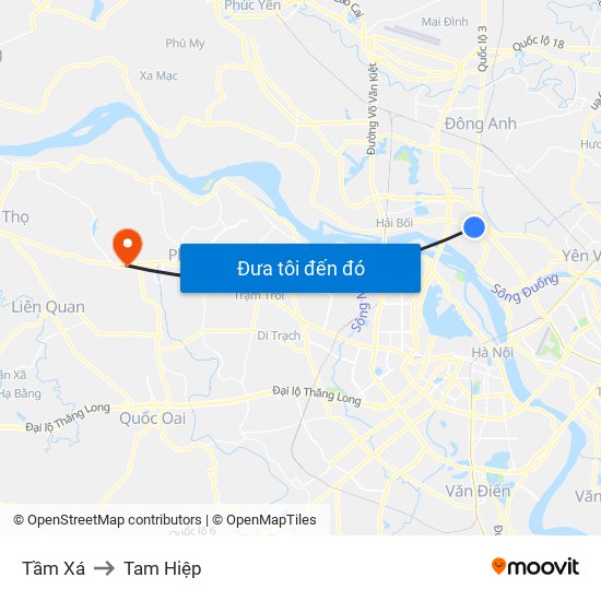 Tầm Xá to Tam Hiệp map