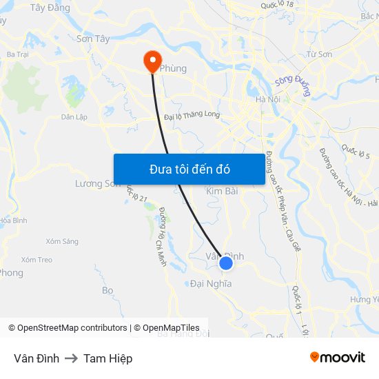 Vân Đình to Tam Hiệp map