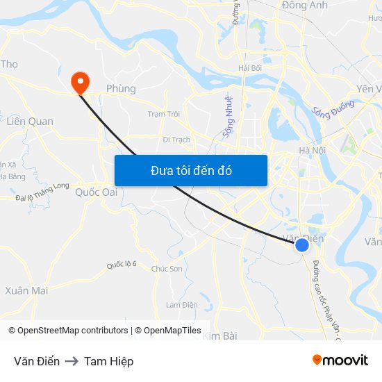 Văn Điển to Tam Hiệp map