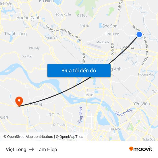 Việt Long to Tam Hiệp map