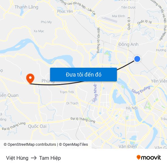 Việt Hùng to Tam Hiệp map