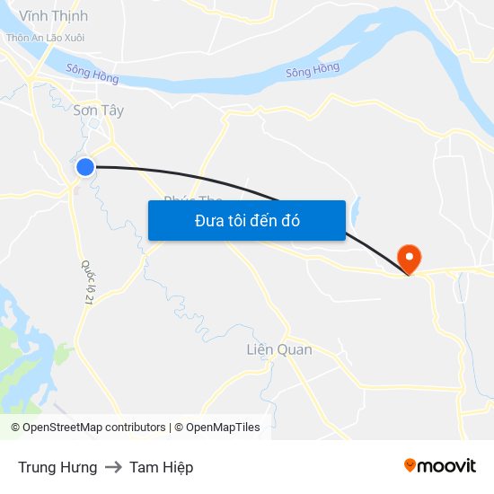 Trung Hưng to Tam Hiệp map