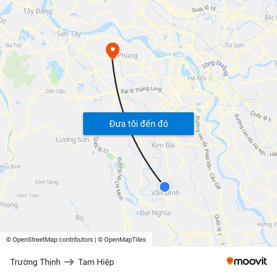 Trường Thịnh to Tam Hiệp map