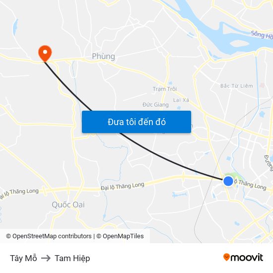 Tây Mỗ to Tam Hiệp map