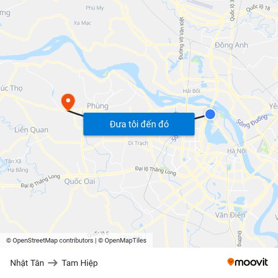 Nhật Tân to Tam Hiệp map