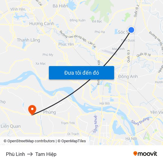 Phù Linh to Tam Hiệp map