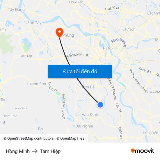 Hồng Minh to Tam Hiệp map