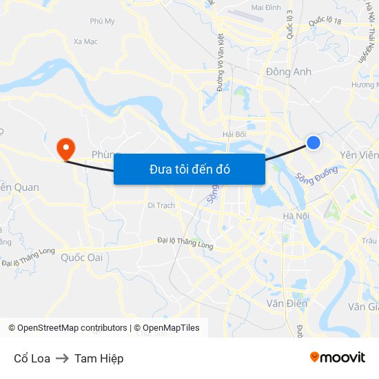 Cổ Loa to Tam Hiệp map