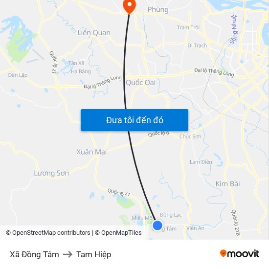 Xã Đồng Tâm to Tam Hiệp map