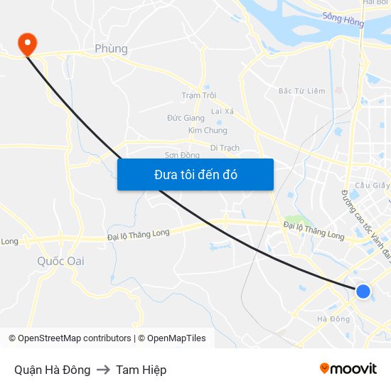 Quận Hà Đông to Tam Hiệp map