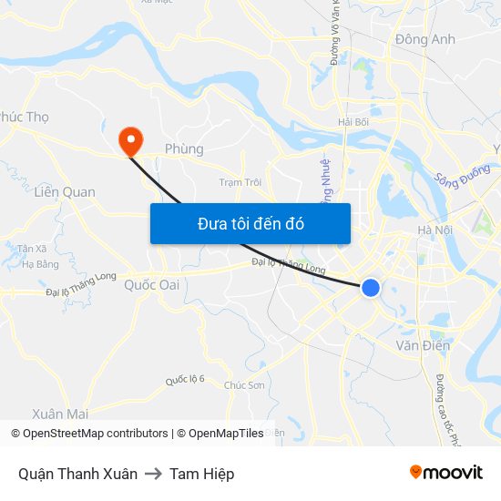 Quận Thanh Xuân to Tam Hiệp map