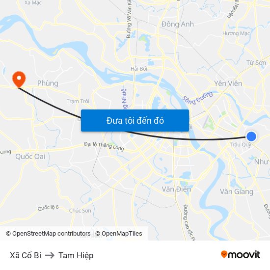 Xã Cổ Bi to Tam Hiệp map