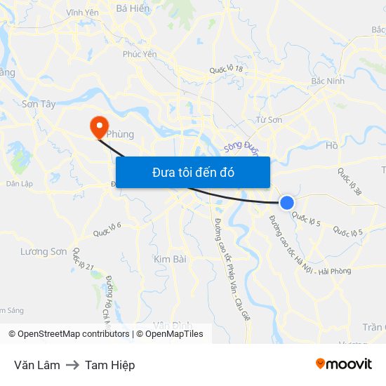 Văn Lâm to Tam Hiệp map