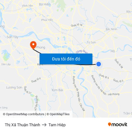 Thị Xã Thuận Thành to Tam Hiệp map