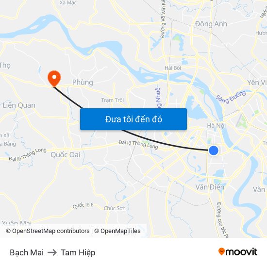 Bạch Mai to Tam Hiệp map