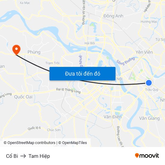Cổ Bi to Tam Hiệp map