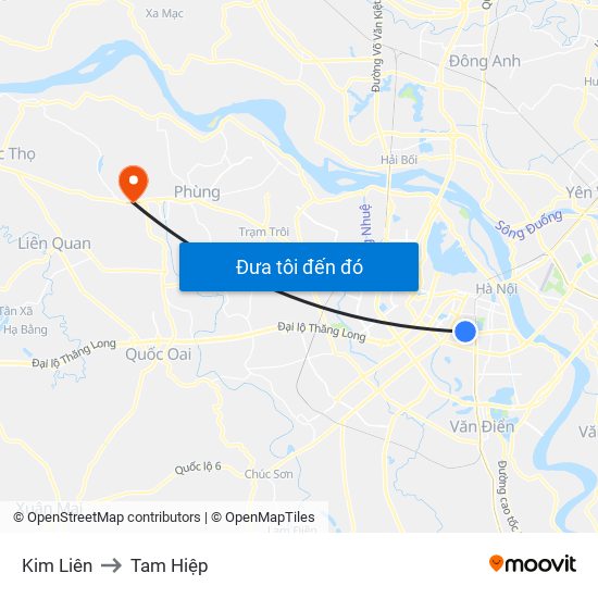 Kim Liên to Tam Hiệp map