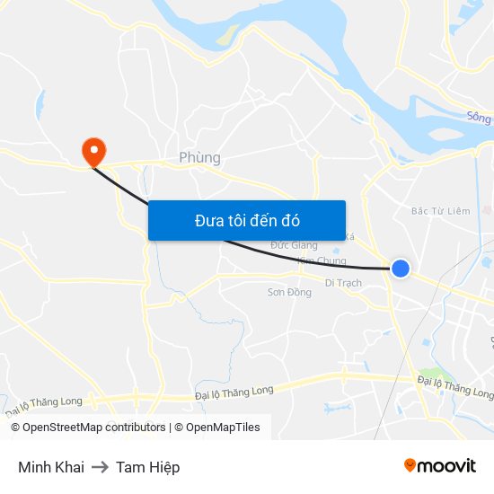 Minh Khai to Tam Hiệp map