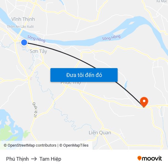 Phú Thịnh to Tam Hiệp map