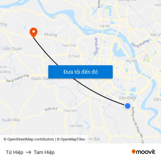 Tứ Hiệp to Tam Hiệp map