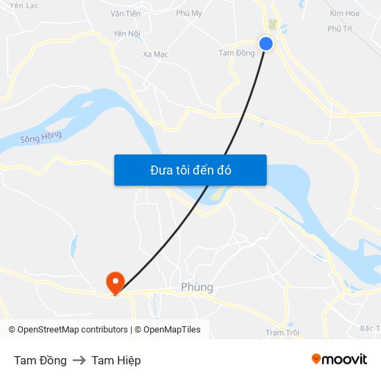 Tam Đồng to Tam Hiệp map