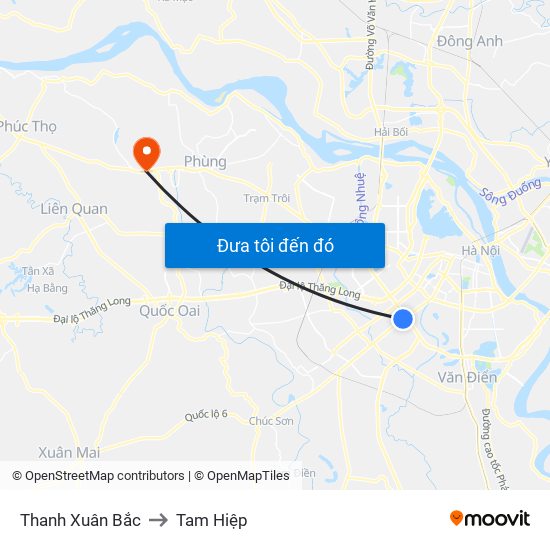 Thanh Xuân Bắc to Tam Hiệp map