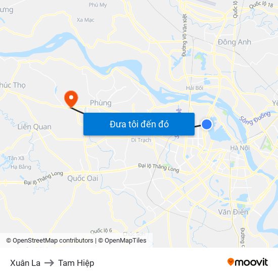 Xuân La to Tam Hiệp map