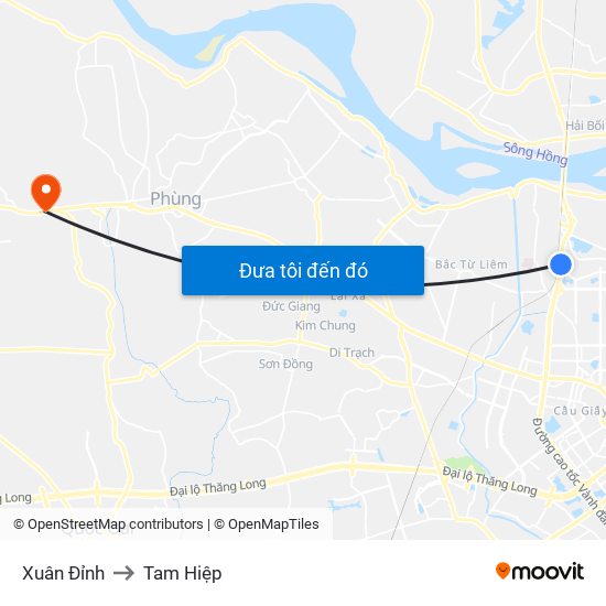 Xuân Đỉnh to Tam Hiệp map